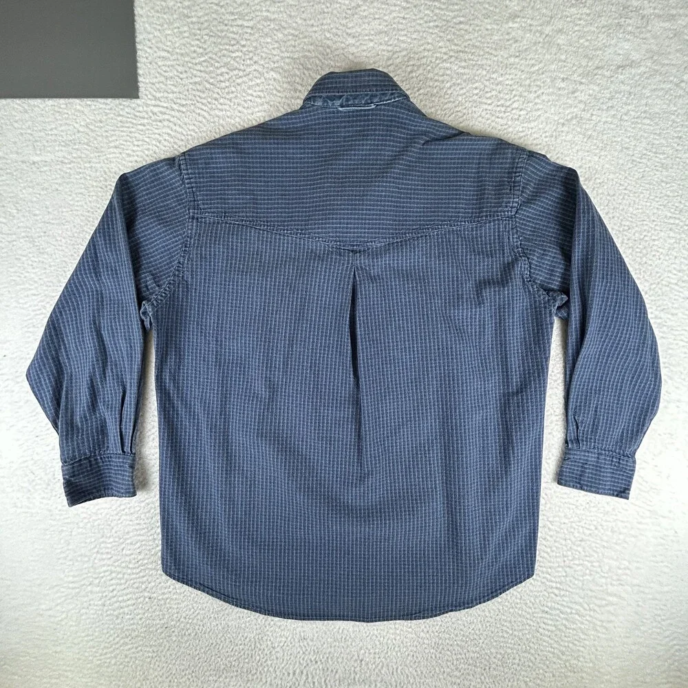 Texas Cotton Shirt Mens Large Blue Stripe Button Down Pocket Embroidered USA 90s